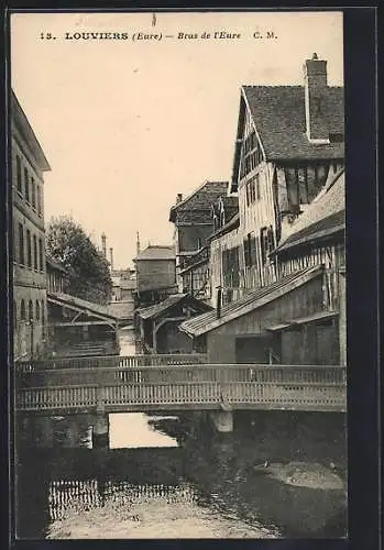 AK Louviers, Bras de l`Eure avec maisons à colombages et pont en bois