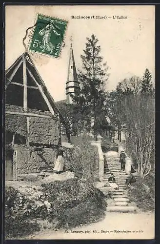 AK Bazincourt, L`Église et l`escalier pittoresque