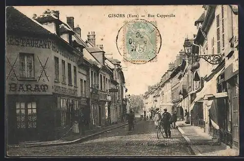 AK Gisors, Rue Cappeville animée avec cycliste et passants