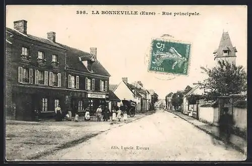 AK La Bonneville, Rue principale avec café et épicerie