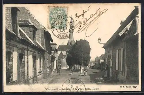 AK Verneuil, L`église et la Place Notre-Dame