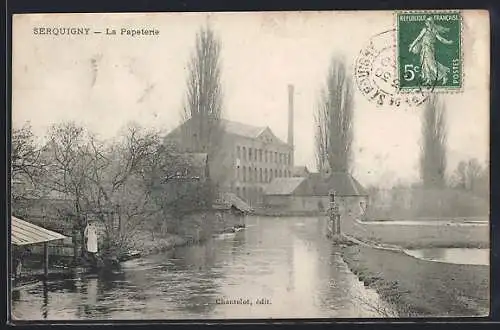 AK Serquigny, La Papeterie et le cours d`eau adjacent