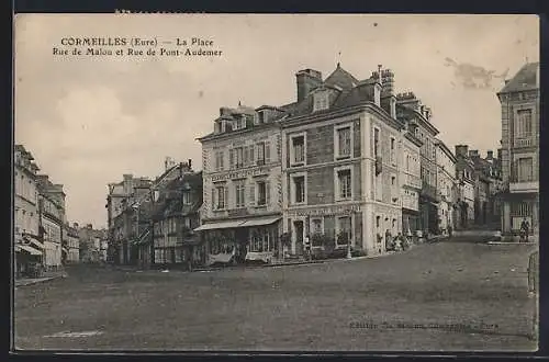 AK Cormeilles, La Place avec Rue de Malou et Rue de Pont-Audemer