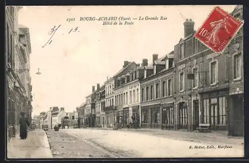 AK Bourg-Achard, La Grande Rue et Hôtel de la Poste