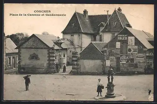 AK Conches, Place de la Garenne et Gendarmerie