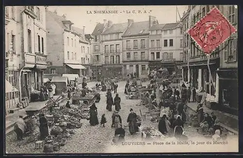 AK Louviers, Place de la Halle, le jour du marché