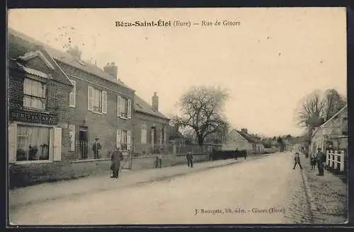 AK Bézu-Saint-Éloi, Rue de Gisors avec passants et maisons en briques