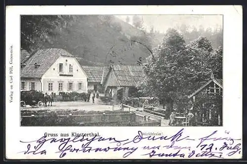 AK Gutenstein /N.-Oe., Klosterthal, Ortspartie mit Pferdewagen