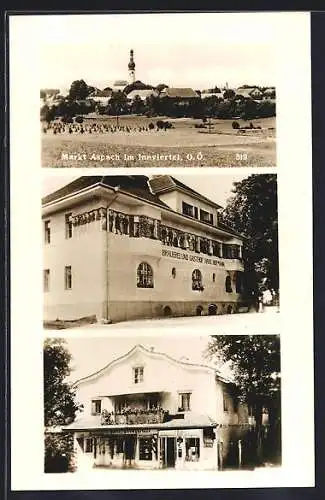 AK Aspach im Innviertel, Brauerei und Gasthof Hans Hofmann, Handlung Fritz Baumgartner, Ortsansicht