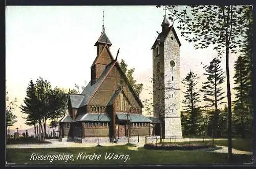 AK Kirche Wang /Riesengebirge, Kirche mit Friedhof