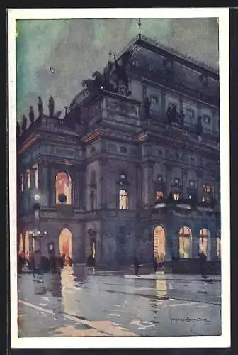 Künstler-AK Prag / Praha, Le theatre national