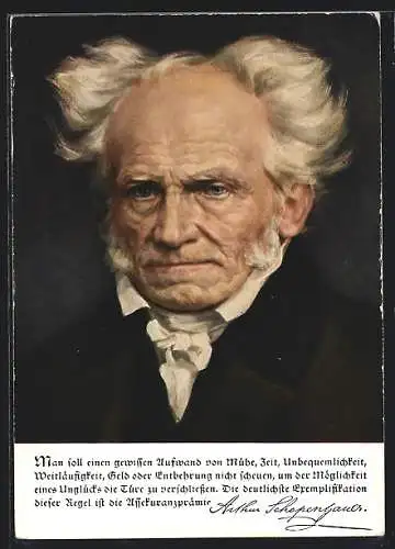 Künstler-AK Arthur Schopenhauer, Portrait und Zitat