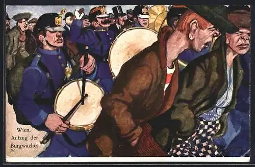 Künstler-AK Carl Josef Pollak: Wien, Aufzug der Burgwache