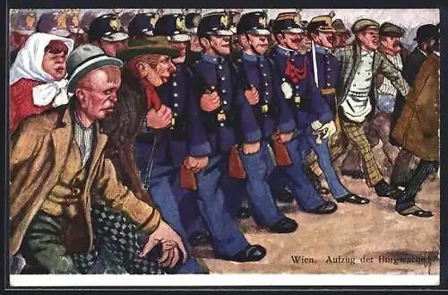 Künstler-AK Carl Josef Pollak: Wien, Aufzug der Burgwacht