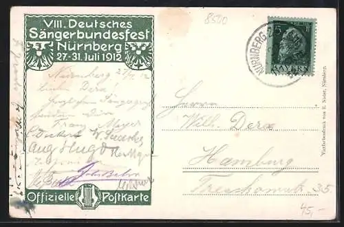 Künstler-AK Nürnberg, 50 jähriges Bestehen des Deutschen Sängerbundes 1912