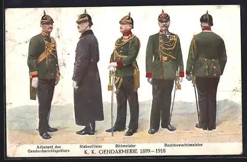 AK Polizei, K.K. Gendarmerie 1917, Stabsoffizier, Rittmeister und Bezirkswachtmeister