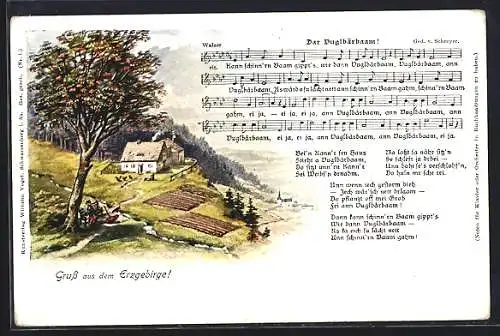 AK Erzgebirge, Lied Nr.1, Dar Vuglbärbaam, Fernsicht zur Kirche