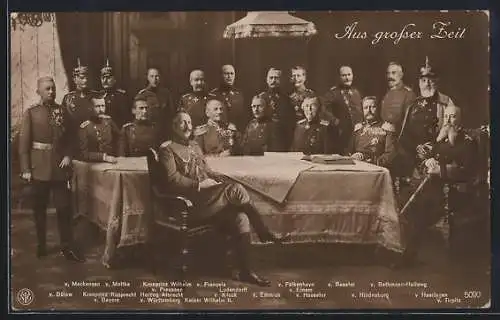 AK Um einen Tisch versammelte Heerführer, Kaiser Wilhelm II., v. Mackensen, v. Bülow, v. Emmich, u. a.