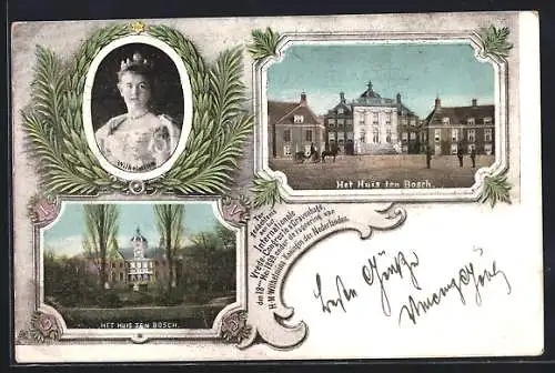 AK s`Gravenhage, Internationale Vrede-Congres 1899, H. M. Wilhelmina Koningin der Nederlanden, Het Huis ten Bosch