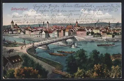 Künstler-AK Schweinfurt, Teilansicht mit Brücke