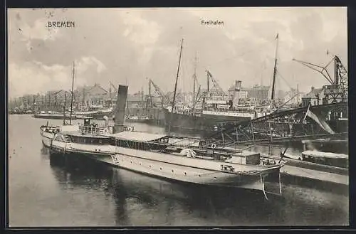 AK Bremen, Freihafen, Dampfer an der Anlegestelle