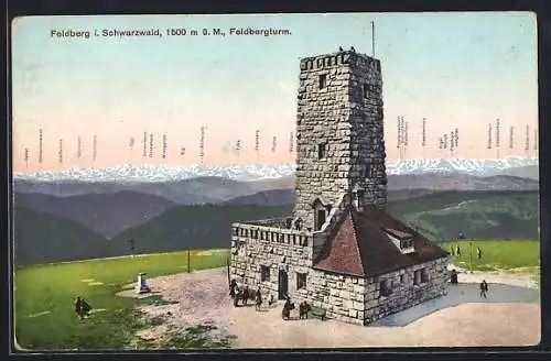 AK Feldberg / Schwarzwald, Feldbergturm mit Blick auf die Alpen