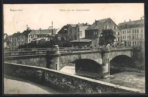 AK Neu-Ulm, Ortspartie mit Donaubrücke