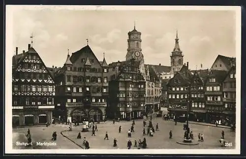 AK Stuttgart, Marktplatz, Modehaus am Markt, Passanten