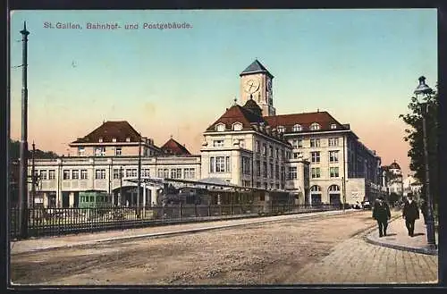 AK St. Gallen, Bahnhof und Postgebäude