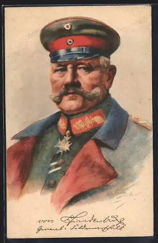 Künstler-AK Paul von Hindenburg, Portrait des Generalfeldmarschalls in Uniform