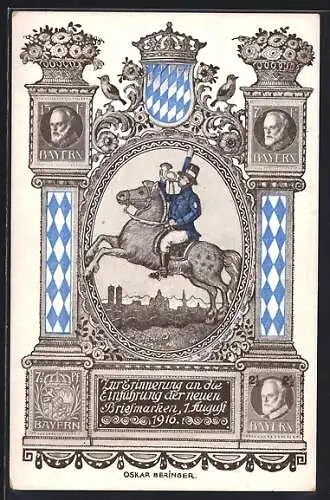 AK Erinnerung an die Einführung der neuen Briefmarken 1. August 1916, Wappen