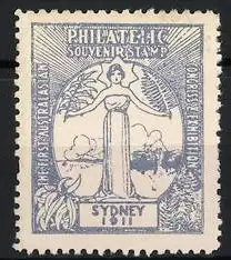 Reklamemarke Sydney 1911, Philatelic Souvenir Stamp Exhibition, Frau mit Palmwedeln