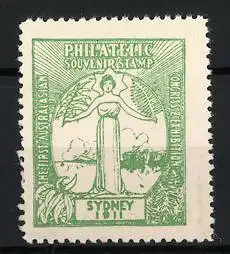 Reklamemarke Sydney, Philatelic Souvenir Stamp Exhibition, Frau mit Palmen 1911