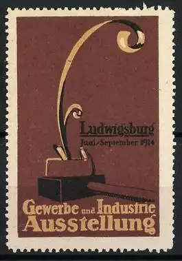 Reklamemarke Ludwigsburg, Gewerbe und Industrie Ausstellung 1914, Hobel und Hammer