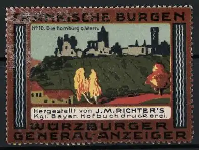 Reklamemarke Würzburg, Die Homburg o. Wern, Burgruine, Würzburger General-Anzeiger