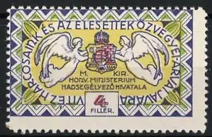 Reklamemarke Ungarn, M. Kir. Honv. Ministerium, Wappen mit Tauben