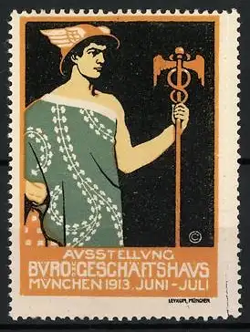 Reklamemarke München, Ausstellung Büro-Geschäftshaus 1913, Hermes mit Hermesstab