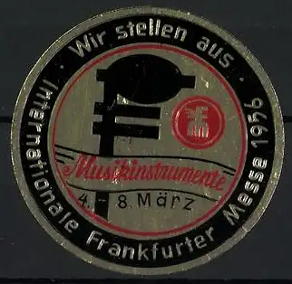 Reklamemarke Frankfurt, Musikinstrumente, Internationale Messe 1956, Notenschlüssel