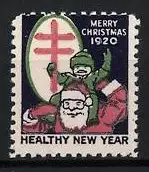 Reklamemarke Merry Christmas 1920, Weihnachtsmann und Kind