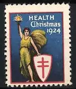 Reklamemarke Health Christmas 1924, Frau mit Schild und Fackel