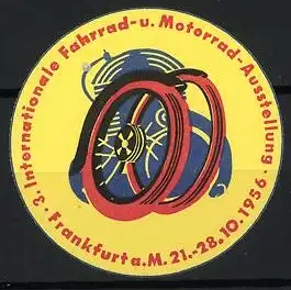 Reklamemarke Frankfurt, 3. Internationale Fahrrad- u. Motorrad-Ausstellung 1956, Rad und Reifen