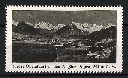 Reklamemarke Kurort Oberstdorf, in den Allgäuer Alpen, Alpenpanorama