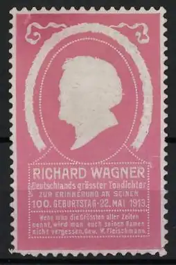 Reklamemarke Richard Wagner, 100. Geburtstag 22. Mai 1913, Silhouette des Komponisten