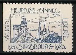 Reklamemarke Strasbourg, Heureuse Année 1920, Stadtsilhouette und Storch