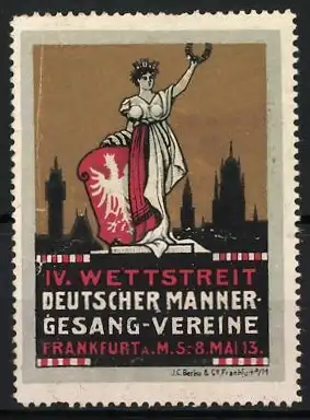 Reklamemarke Frankfurt, IV. Wettstreit Deutscher Männer-Gesang-Vereine, Germania-Statue, 1913