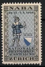 Reklamemarke Zürich, Nationale Briefmarken-Ausstellung 1934, Ritter mit Schriftrolle