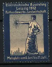 Reklamemarke Leipzig, Elektrotechnische Ausstellung 1912, Blitz in Hand