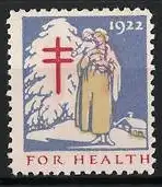 Reklamemarke 1922, For Health, rotes Kreuz und Frau mit Kind im Schnee