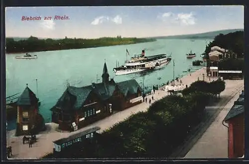 AK Biebrich / Rhein, Uferpartie, Dampfer