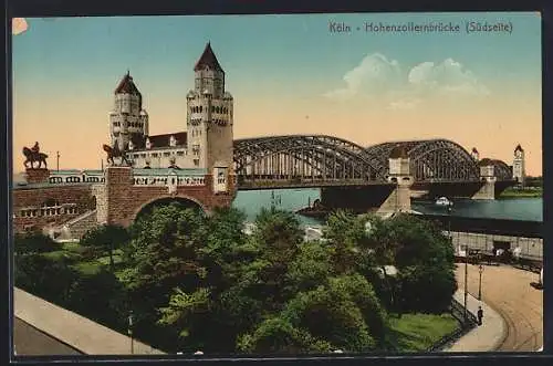 AK Köln, Südseite der Hohenzollernbrücke